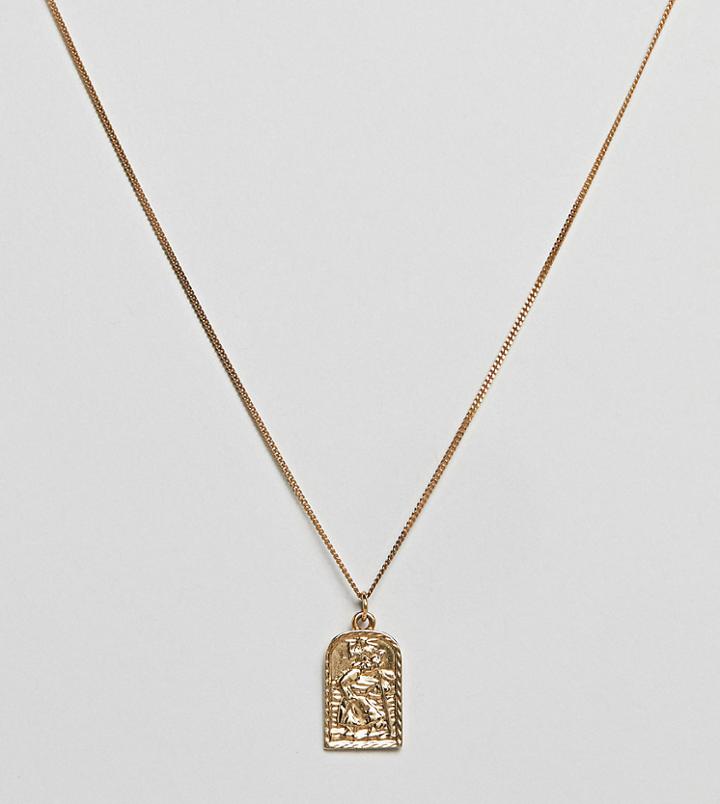 Chained & Able Old English Mini St Christopher Tag Necklace In Sterling Silver With Gold Plating - Gold