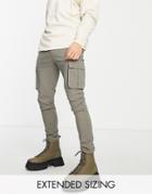 Asos Design Skinny Cargo Pants In Khaki-green