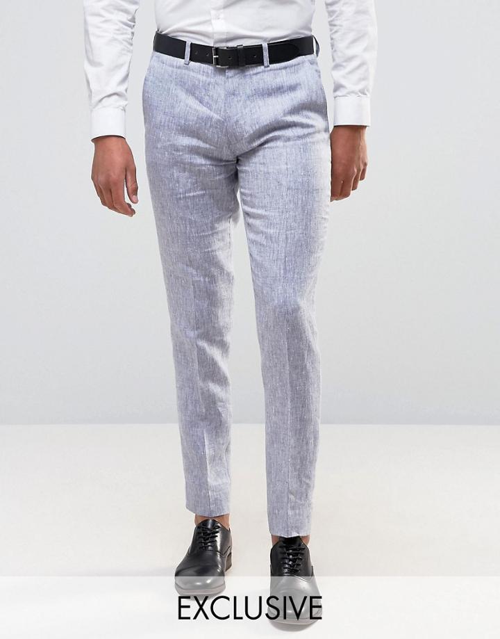 Only & Sons Skinny Suit Pants In Linen - Navy