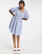 Sister Jane Tie Back Mini Smock Dress In Blue Gingham