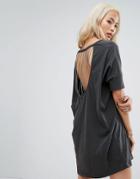 Religion Relaxed T-shirt Dress With Cross Bones Print And Cut Out Chain Link Back - Black