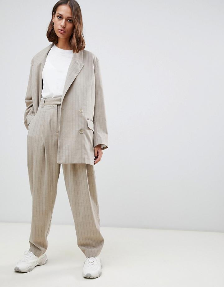 Weekday Pinstripe Tapered Pants In Beige - Multi