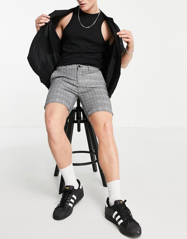 River Island Skinny Chino Shorts In Gray Check-grey
