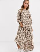 Asos Design Tiered Maxi Dress In Leopard Print-multi
