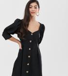 Asos Design Petite Scoop Neck Button Through Mini Dress-black