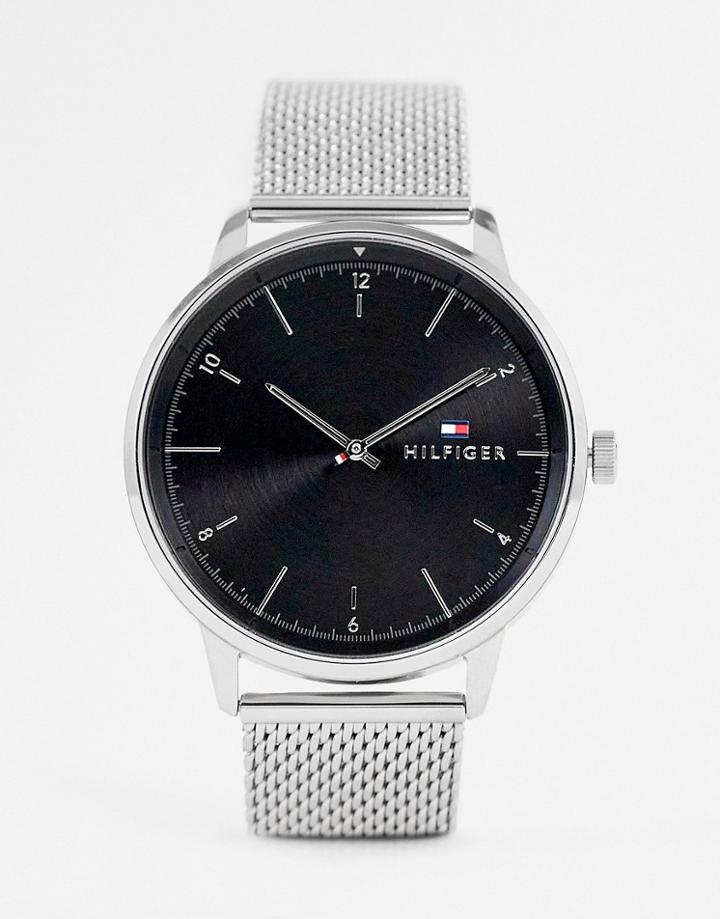 Tommy Hilfiger Mesh Watch With Black Dial In Silver 1791842