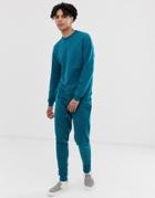 Asos Design Tracksuit Sweatshirt/skinny Sweatpants In Dark Blue - Blue