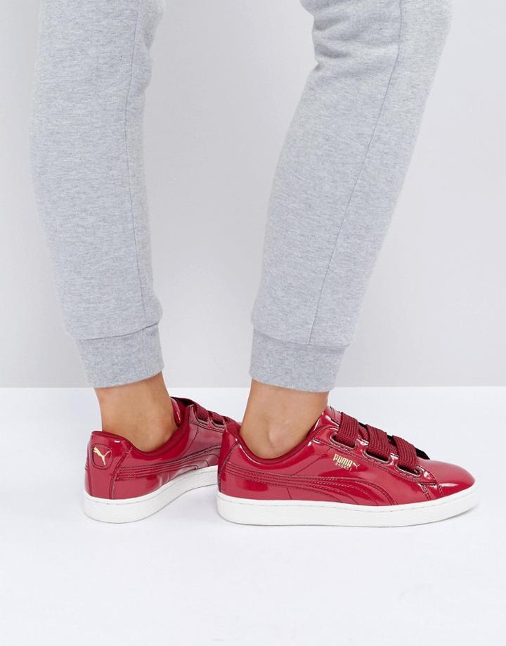 Puma Basket Heart Sneakers In Patent Red - Red