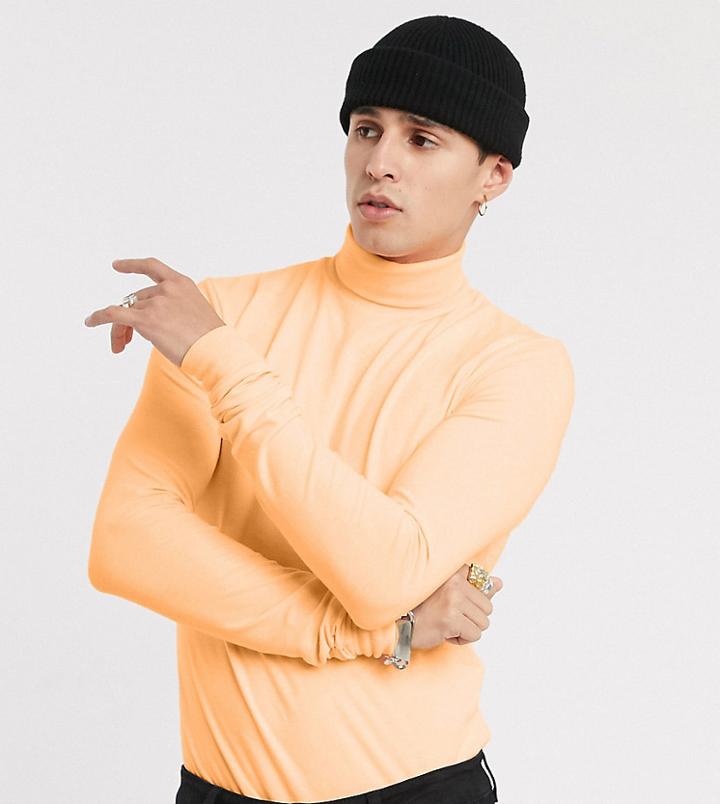 Collusion Roll Neck T-shirt In Neon-orange