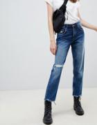 Cheap Monday Cropped Mom Jean In Rigid Denim With Destroyed Hem - Blue