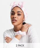 Asos Design Pack Of 2 Makeup Head Band And Scrunchie In Pink Stripe-multi