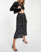 Vero Moda Plisse Midi Skirt In Black And White Spot-multi
