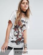 One Above Another Oversize T-shirt In Sequin With Snake Print - White