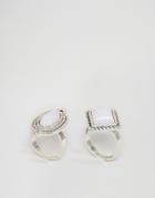 Asos Pack Of 2 Iridescent Stone Rings - Silver