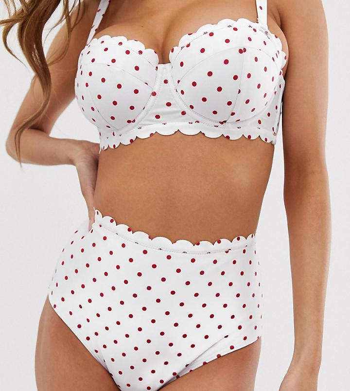 Peek & Beau Eco Exclusive Mix And Match Scallop High Waist Bikini Bottom In Polka Dot - Red