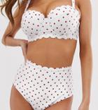 Peek & Beau Eco Exclusive Mix And Match Scallop High Waist Bikini Bottom In Polka Dot - Red