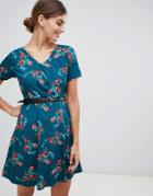 Yumi Floral Print Dress With Studded Belt - Green