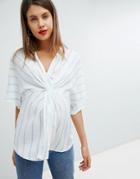 Asos Design Maternity Exclusive Twist Front Kimono Sleeve Top In Stripe - Multi