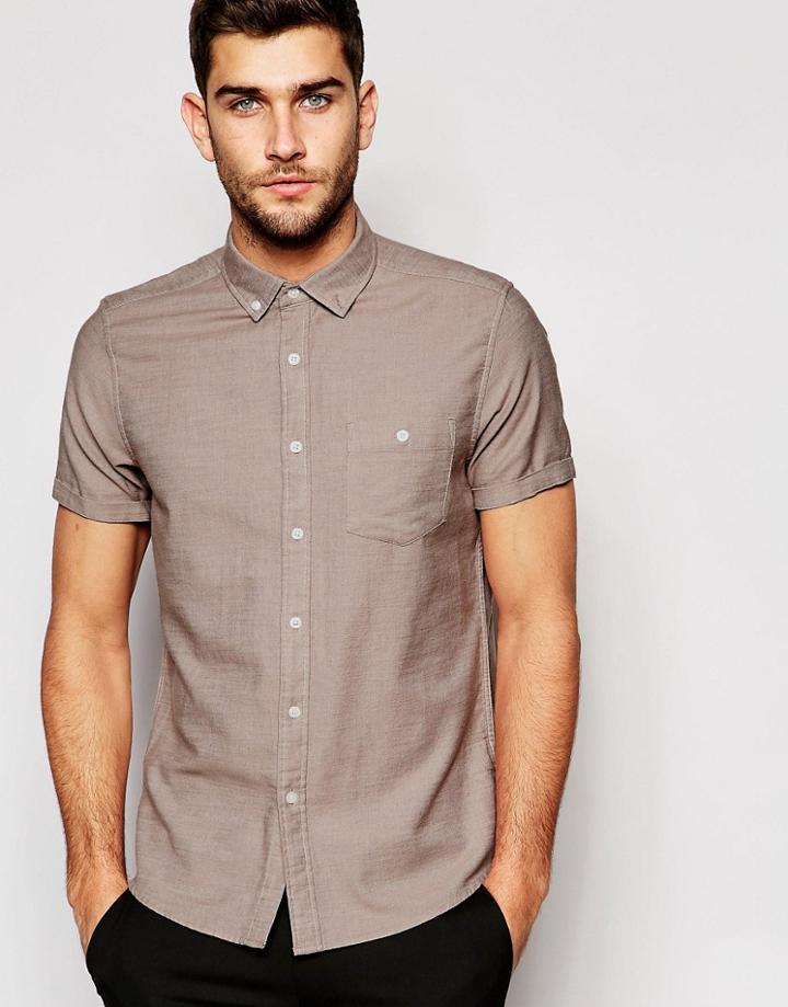 Asos Twill Shirt In Dusty Pink With Short Sleeves - Dusky Pink
