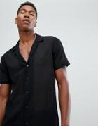 Asos Design Sheer Deep Revere Regular Fit Shirt In Black - Black