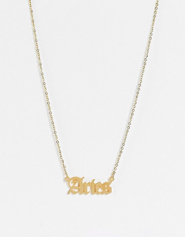 Designb London Aries Star Sign Stainless Steel Necklace In Gold