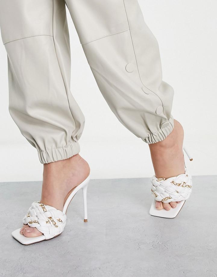 Simmi London Brandy Heeled Mules With Chain Detail In White