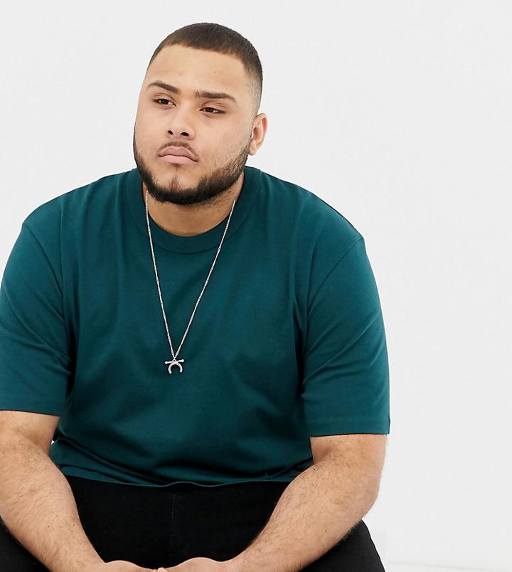 Asos White Plus Loose Fit Heavyweight T-shirt In Dark Green - Green