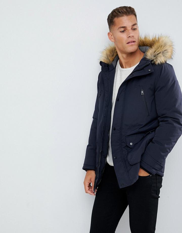 Burton Menswear Parka Jacket In Navy - Navy
