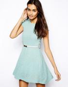 Club L Keyhole Skater Dress With Belt - Green