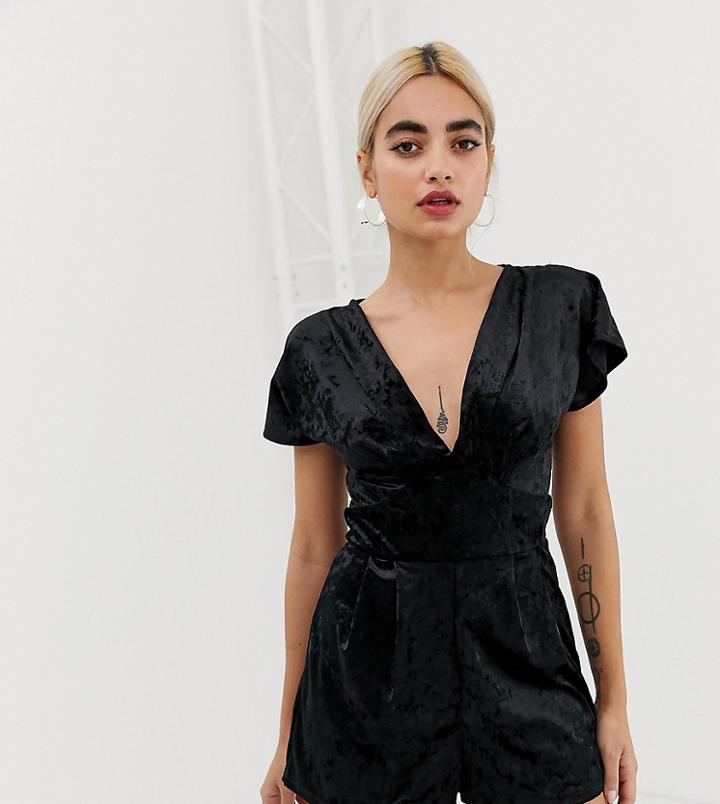 Miss Selfridge Petite Velvet Romper In Black - Black