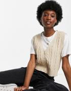 Stradivarius Button Down Knitted Vest In Beige-neutral