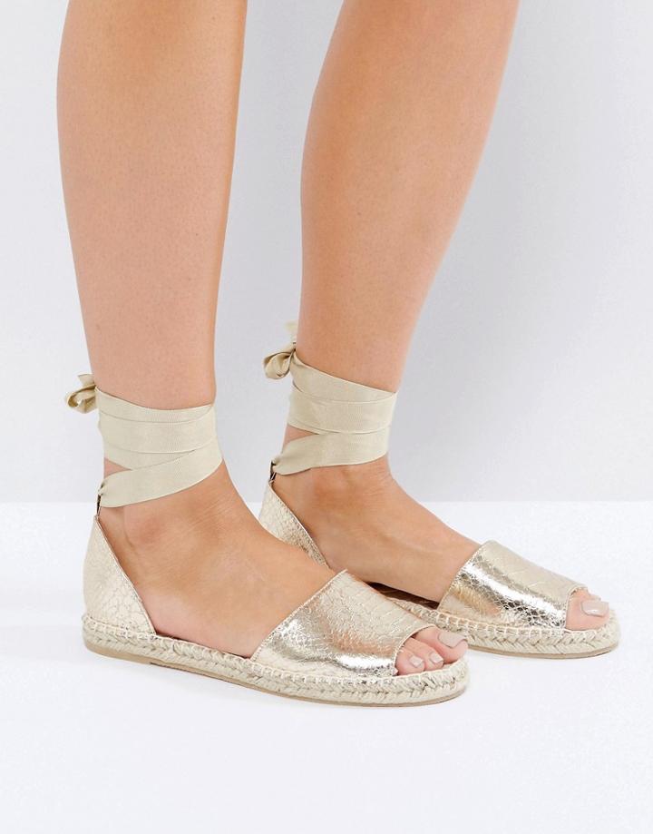 London Rebel Tie Ankle Espadrille Sandal - Gold
