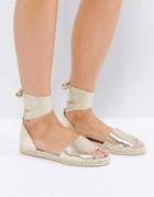 London Rebel Tie Ankle Espadrille Sandal - Gold