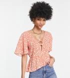 Asos Design Tall Tea Blouse With Peplum Hem And Angel Sleeve With Twist Front Detail In Rust Floral-multi