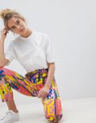 Asos Design Original Mom Jeans In Hope Print - Multi