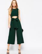 Asos Culotte Jumpsuit With Cut Out Front - Dark Green