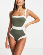 Accessorize Illusion Swimsuit In Khaki-green