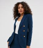 Fashion Union Tall Linen Double Breasted Blazer - Navy