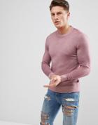 Ted Baker Crew Neck Knit Sweater In Wool - Pink