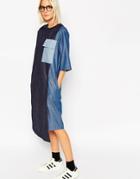 Asos White Denim Midi Dress With Panel Detail - Blue