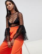 Rare Spot Mesh Bell Sleeve Crop Top - Black