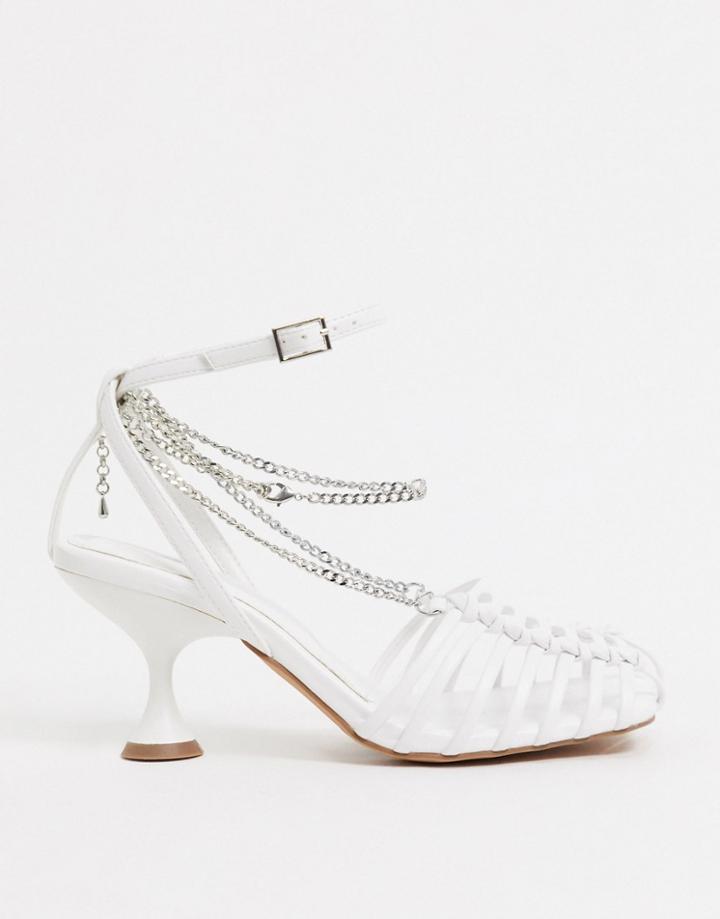 Asos Design Smith Caged Mid Heels With Chain In White