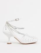 Asos Design Smith Caged Mid Heels With Chain In White