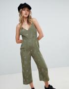 Honey Punch Backless Jumpsuit With Jellyfish Embroidery - Green