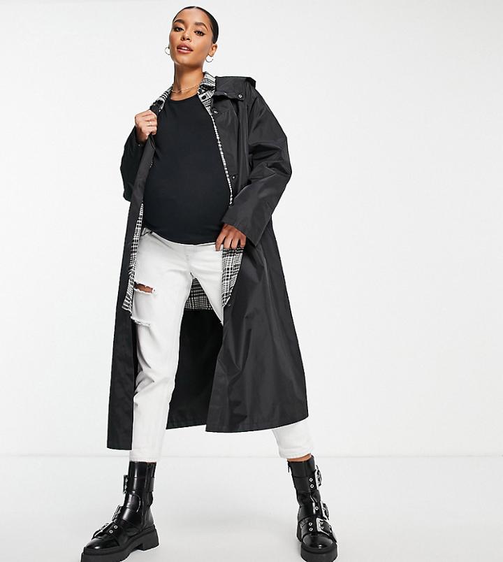 Asos Design Maternity Oversized Recycled Rain Parka Coat In Black