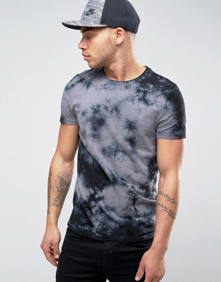 Asos T-shirt With Inky Tie Dye Wash In Gray - Gray