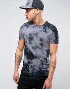 Asos T-shirt With Inky Tie Dye Wash In Gray - Gray