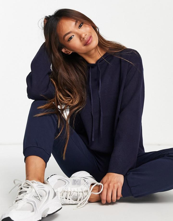 Fashion Union Slouch Knitted Hoodie - Part Of A Set-navy