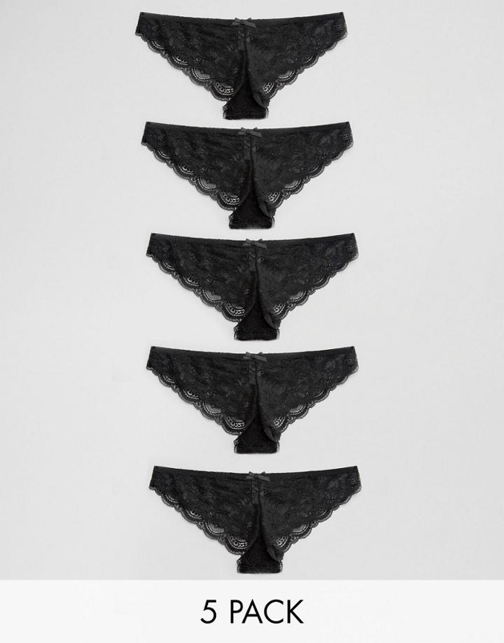 Asos 5 Pack Pretty Lace Brazilian Pants - Black