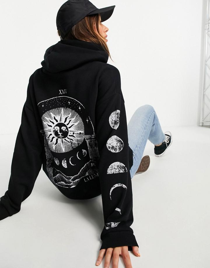 Asos Design Oversized Hoodie With Solstice Back Graphic In Black